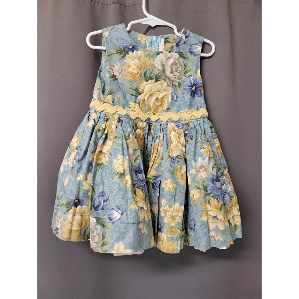 Vintage Cranston Home‎ Fashions Dress Blue Floral Ric-Rac Tulle Girls 2T 3T